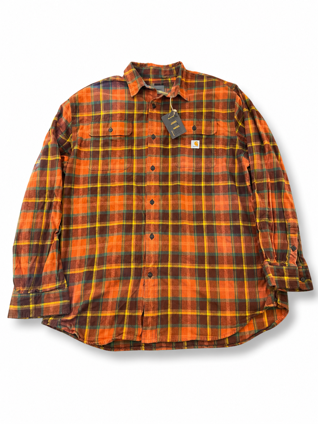 Carhartt Plaid Heavyweight Flannel Shirt - Orange/Brown - XXL