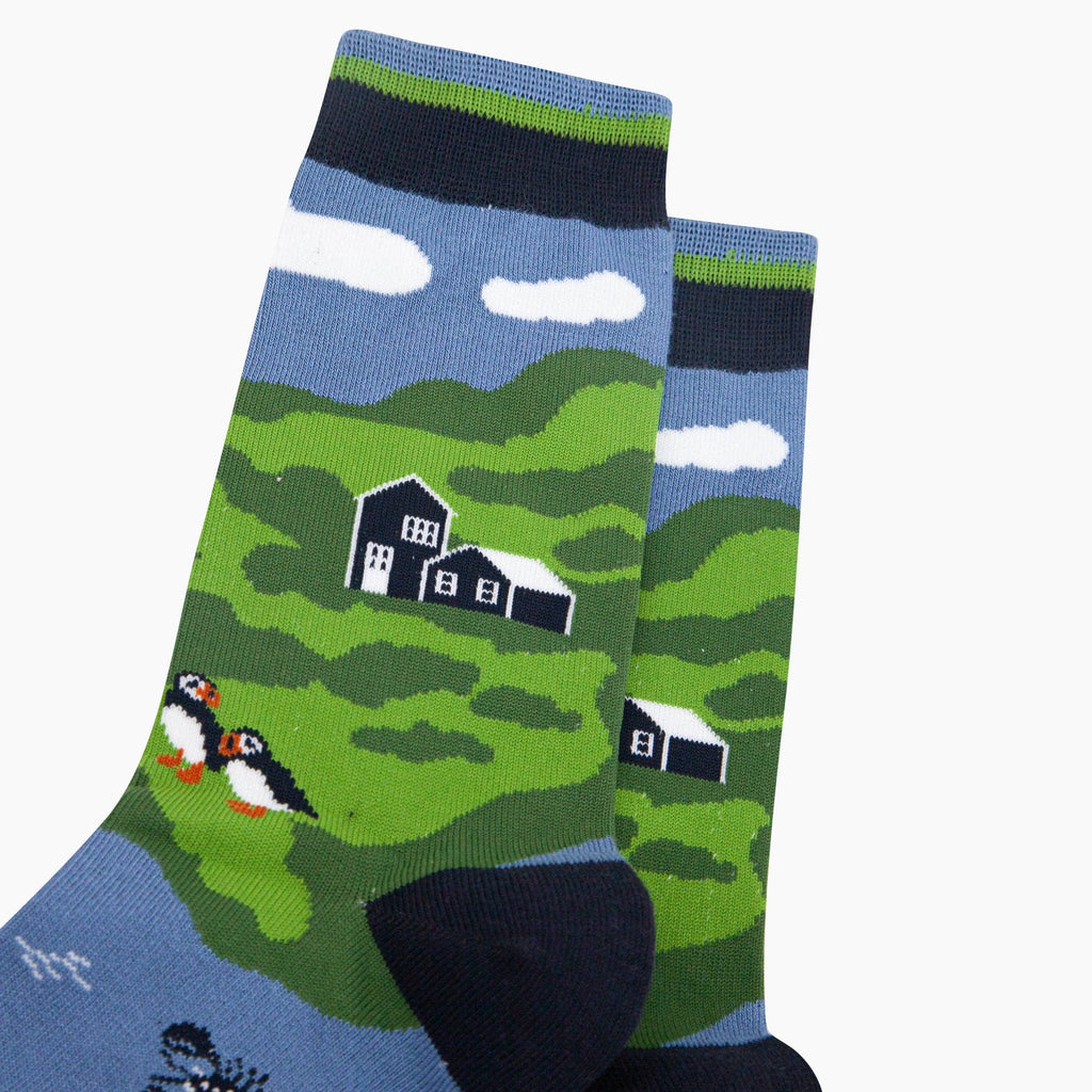 Puffins & Lobsters Bamboo Socks in Green