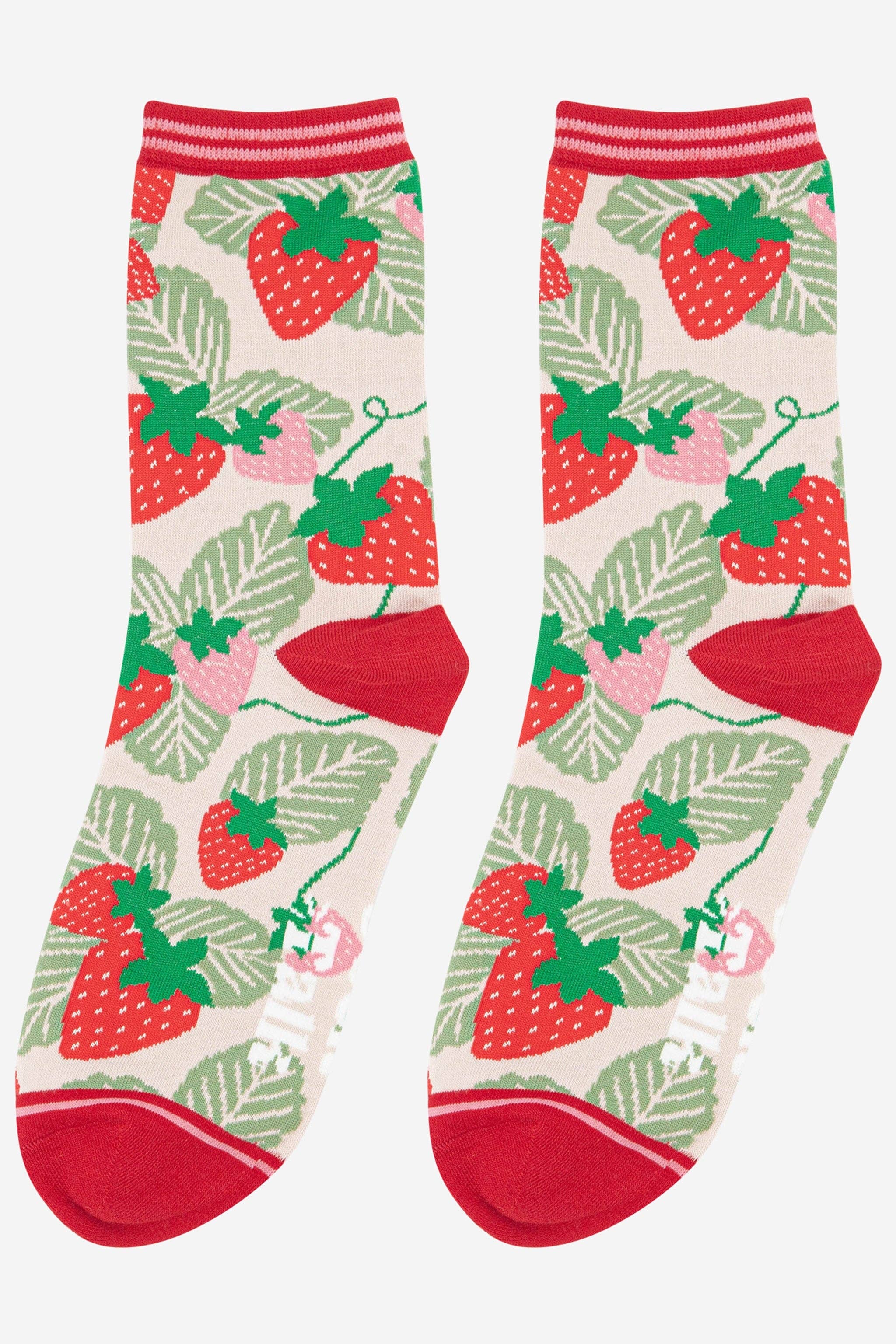 Women's Bamboo Socks - Red/Green, Strawberry