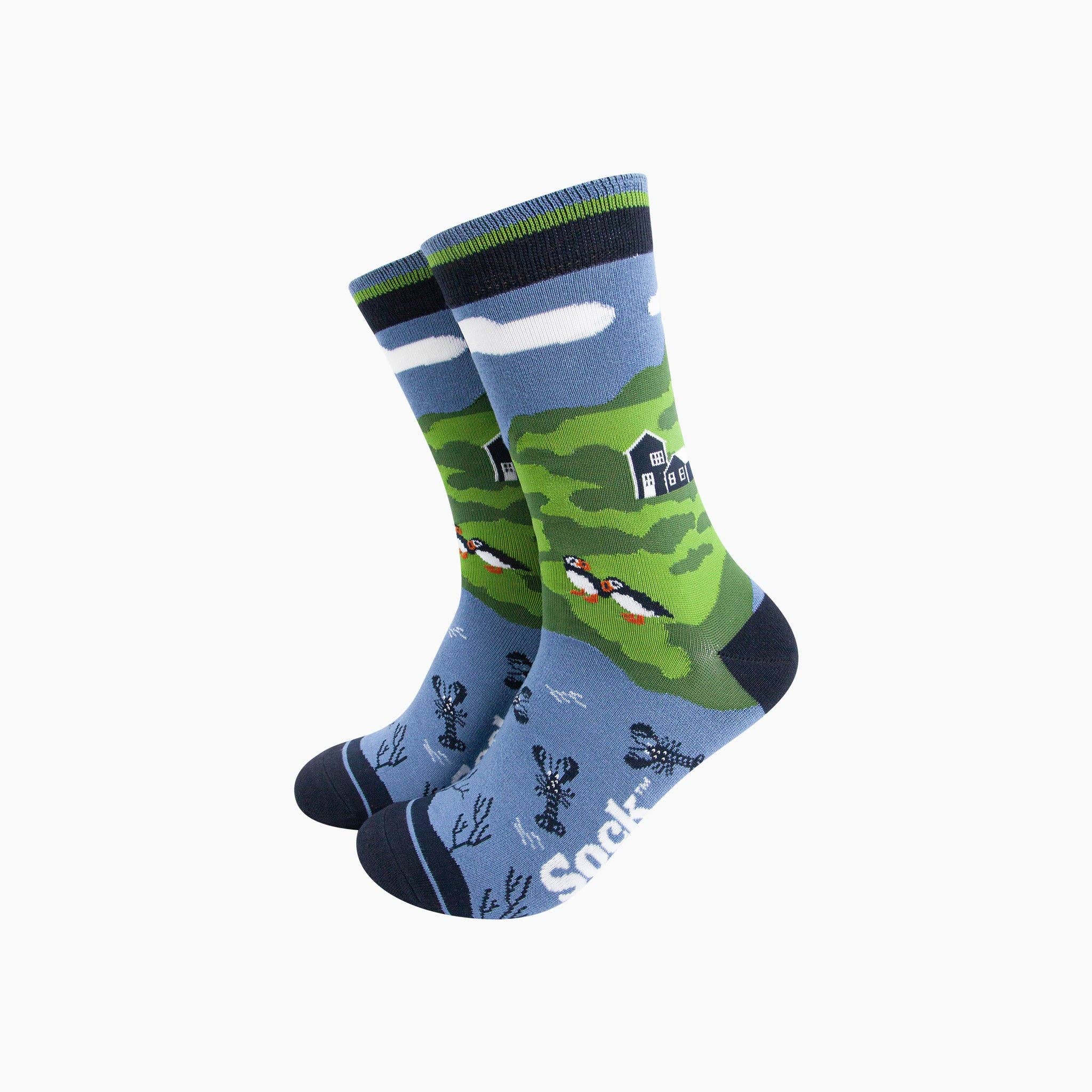 Puffins & Lobsters Bamboo Socks in Green