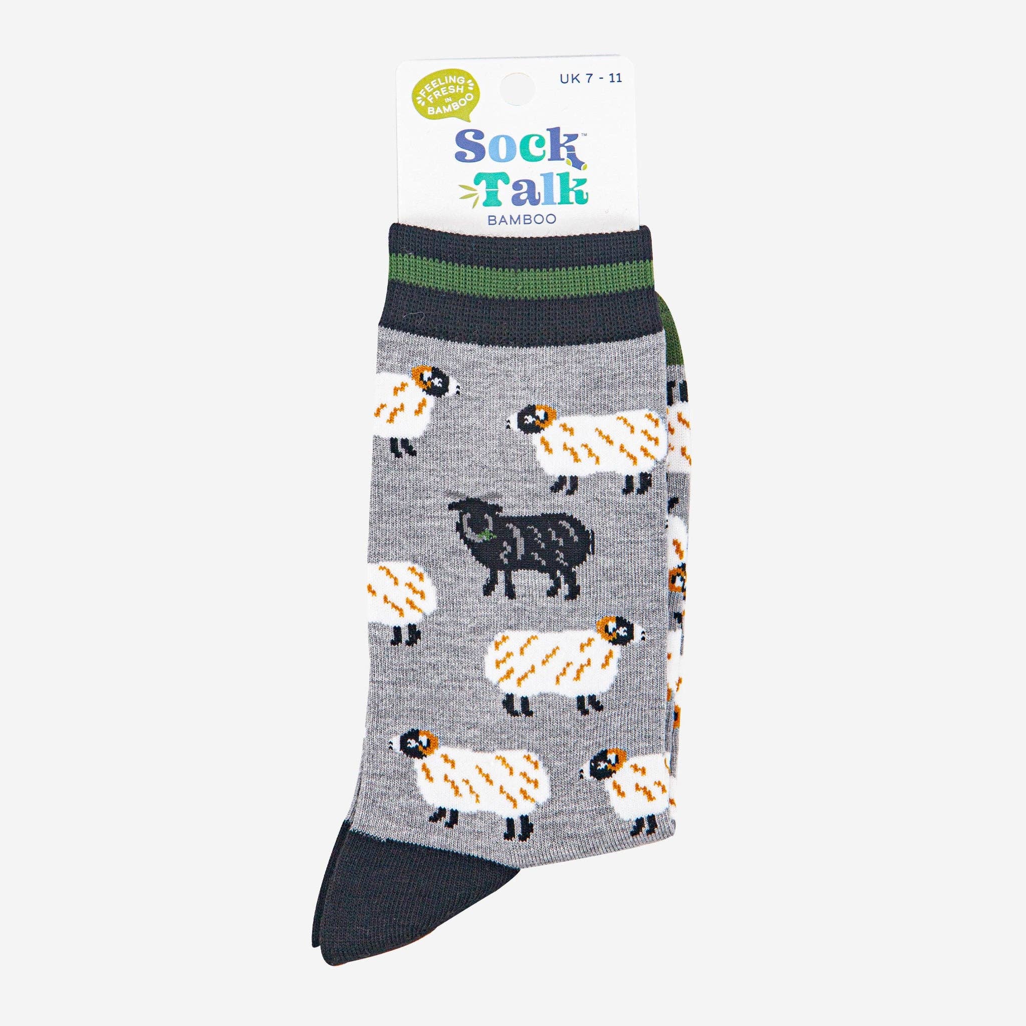 Men's Bamboo Socks - Grey Marl/Green, Black Sheep