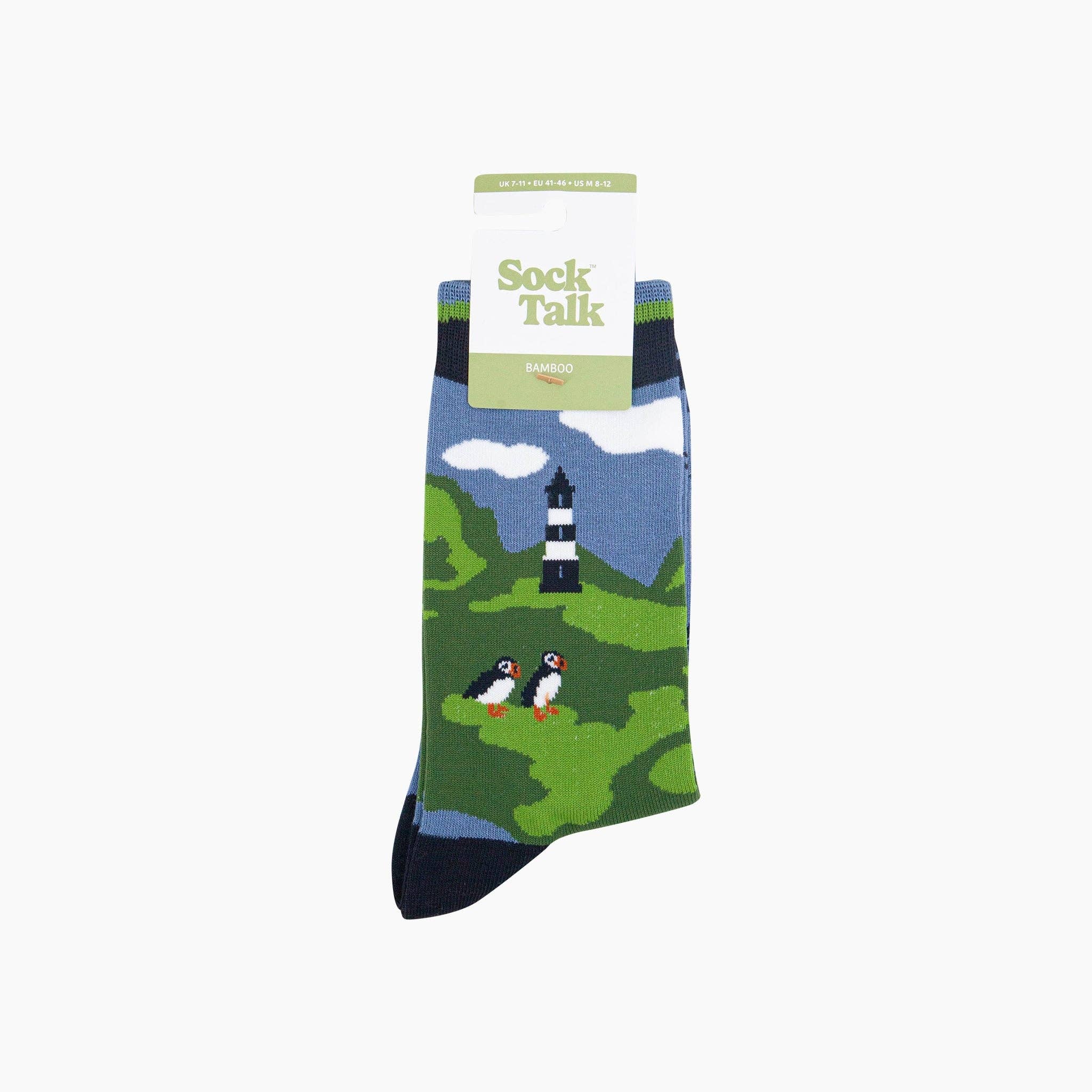 Puffins & Lobsters Bamboo Socks in Green