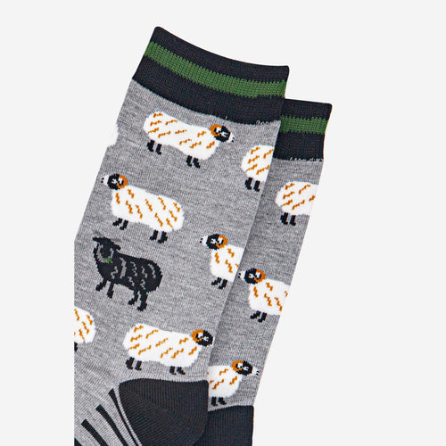 Men's Bamboo Socks - Grey Marl/Green, Black Sheep