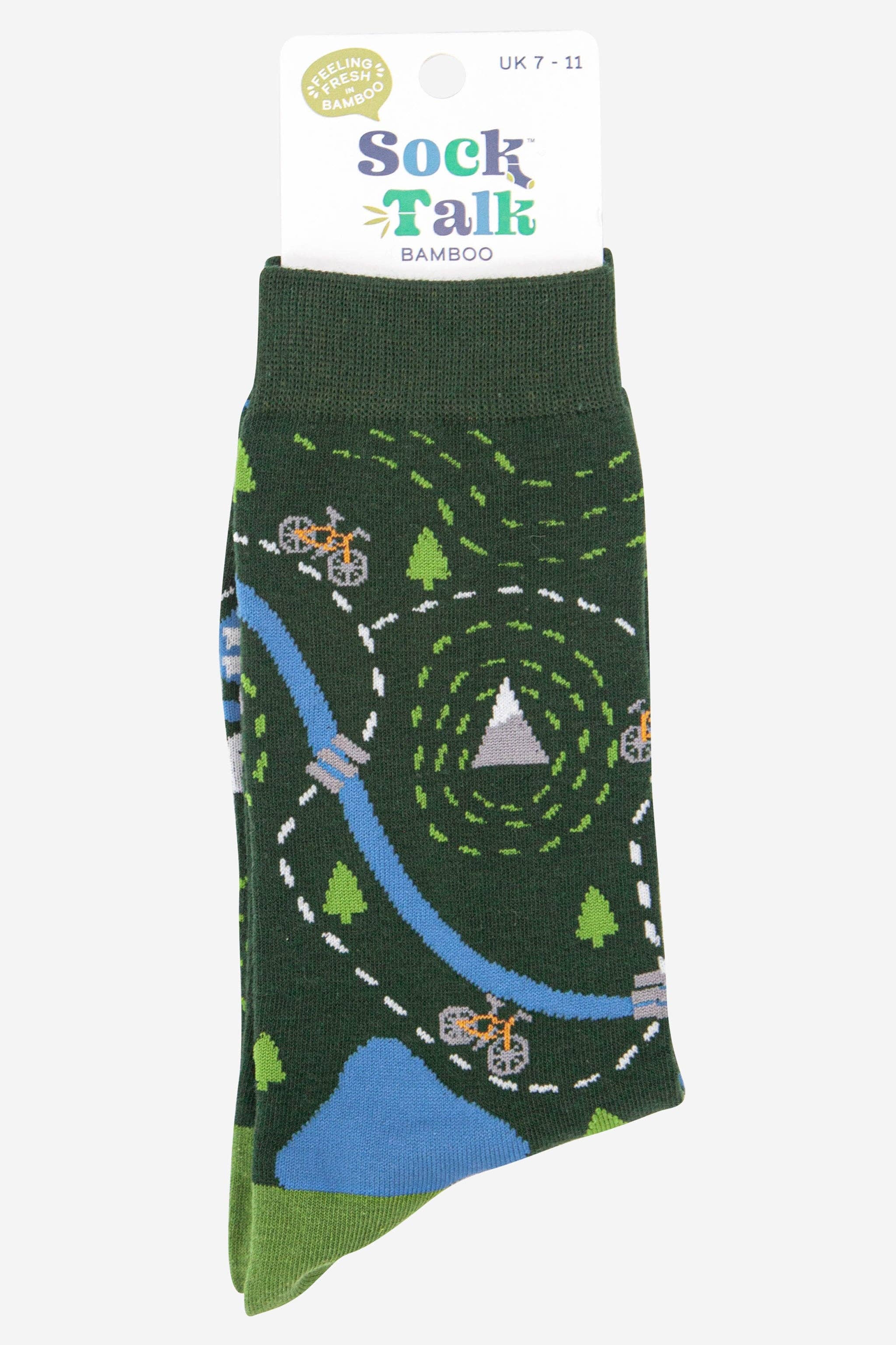 Men's Bamboo Socks - Green, Bike Map