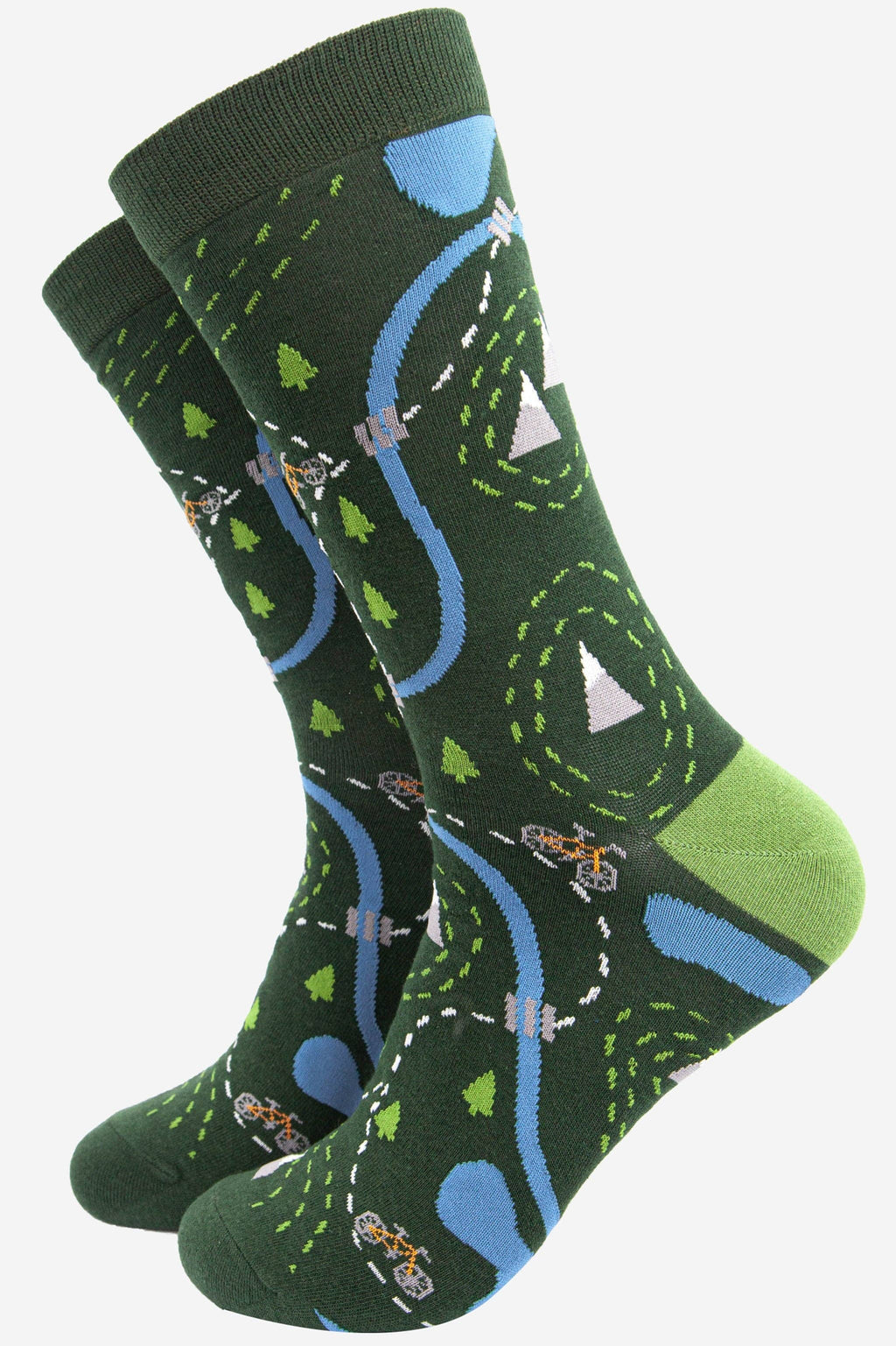 Men's Bamboo Socks - Green, Bike Map