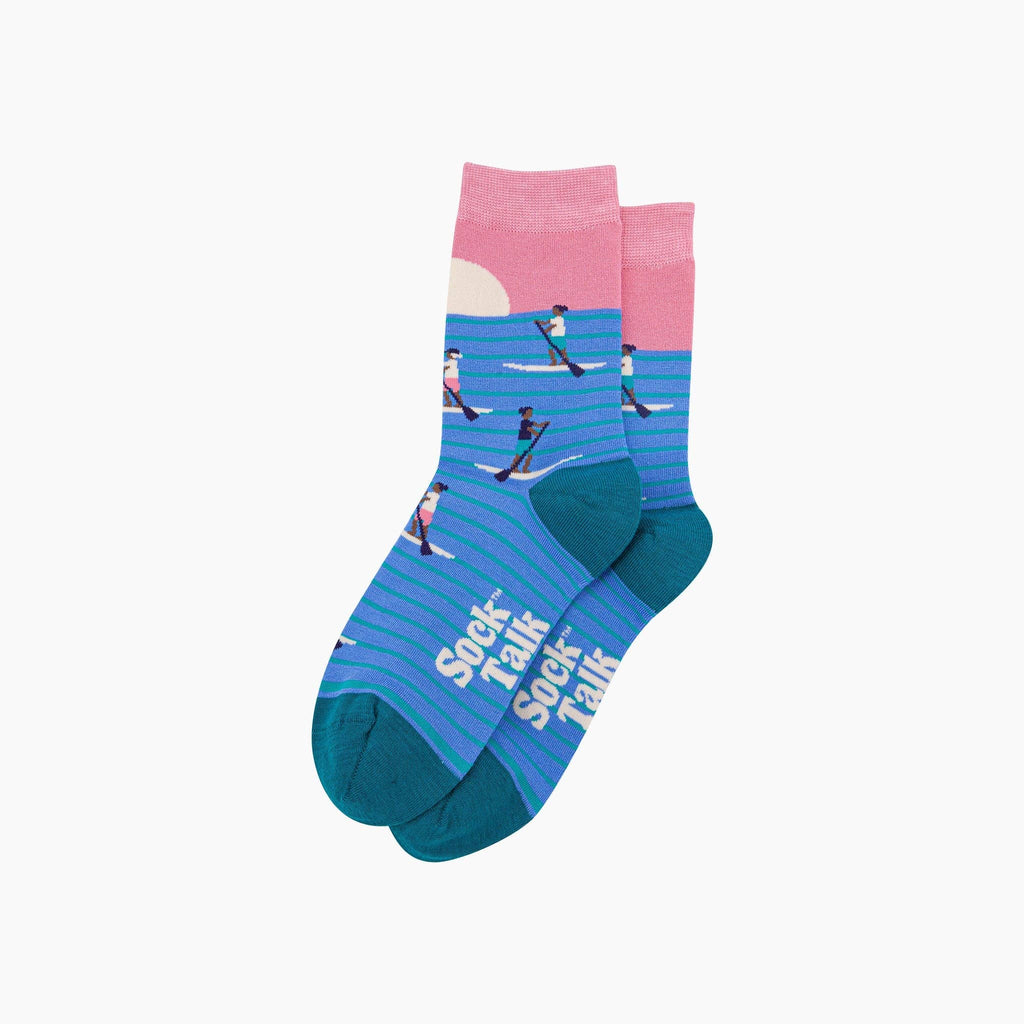 Sunset Paddle Boarding Bamboo Socks in Blue/Pink