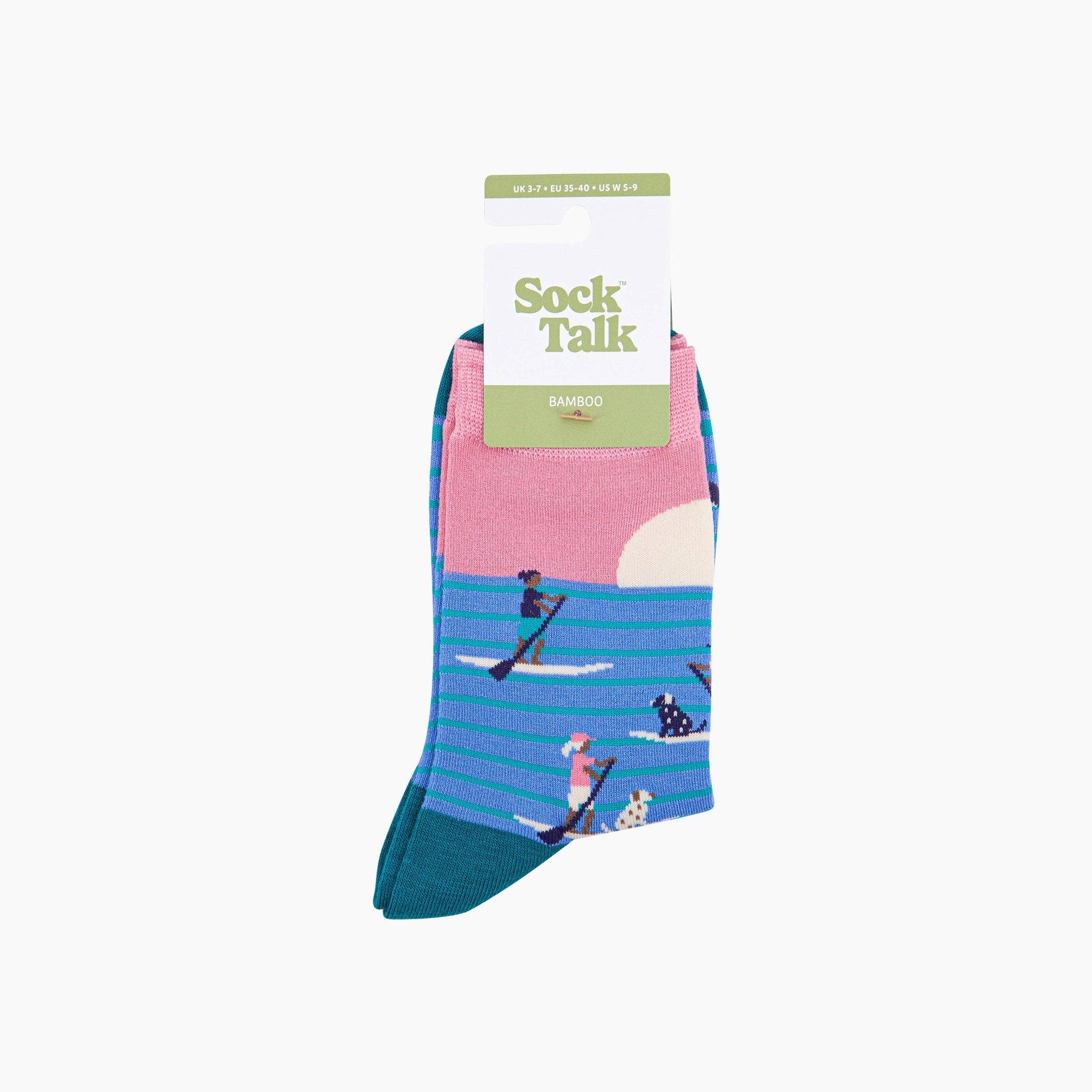 Sunset Paddle Boarding Bamboo Socks in Blue/Pink