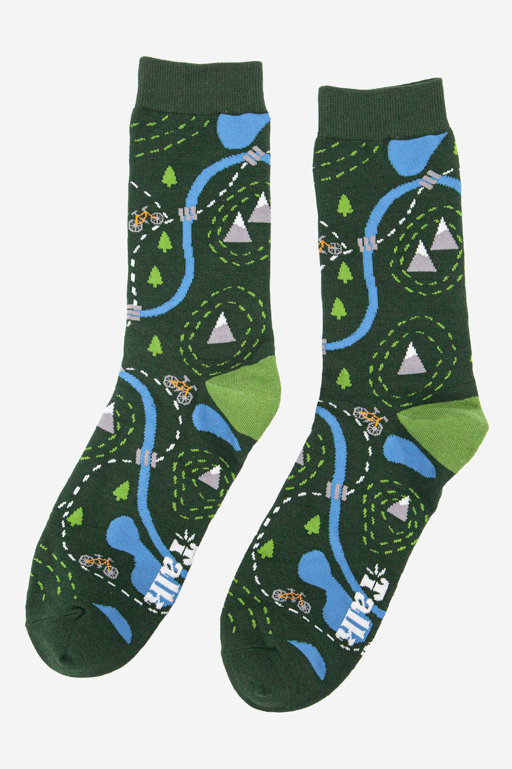 Men's Bamboo Socks - Green, Bike Map