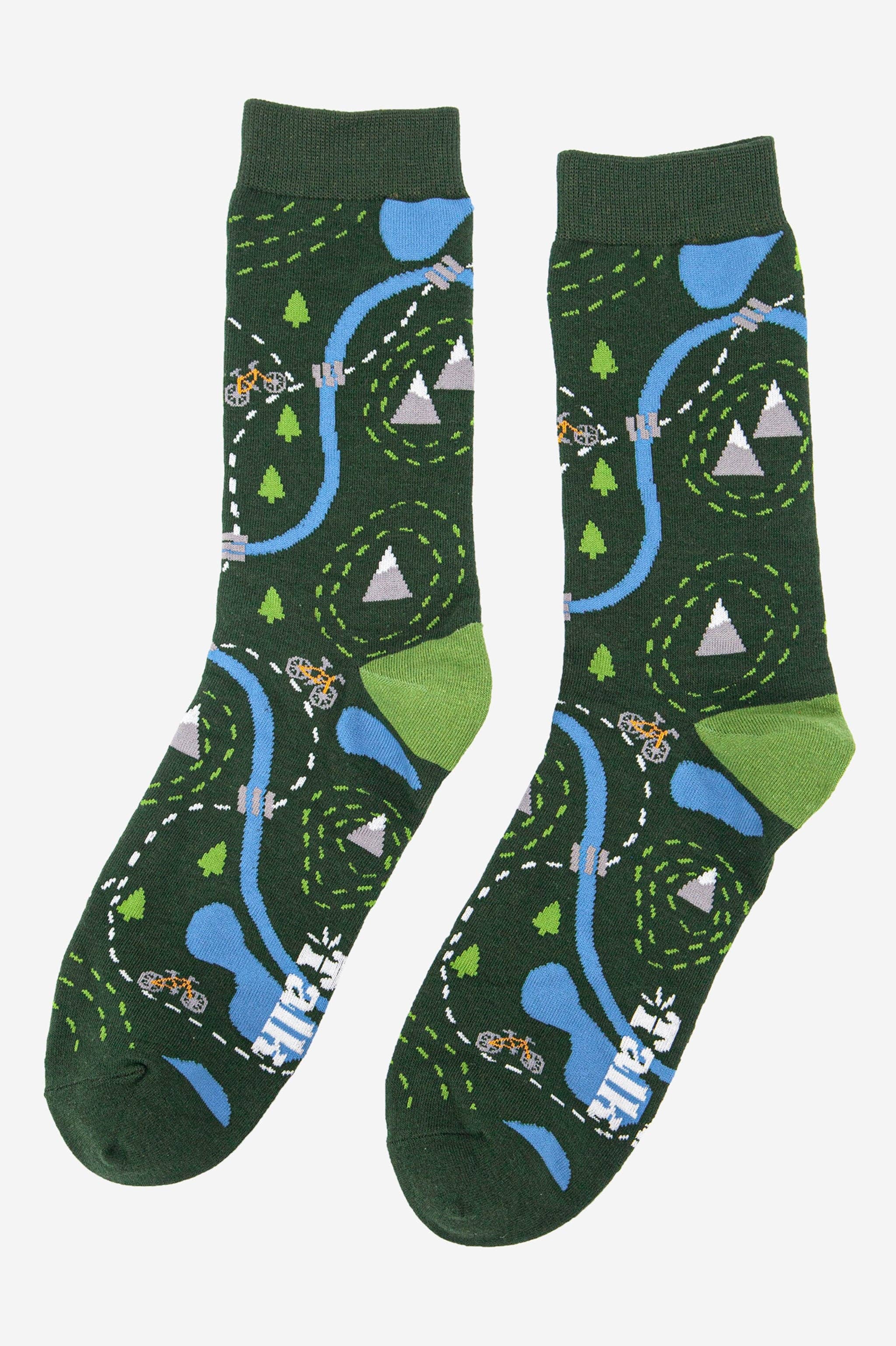 Men's Bamboo Socks - Green, Bike Map