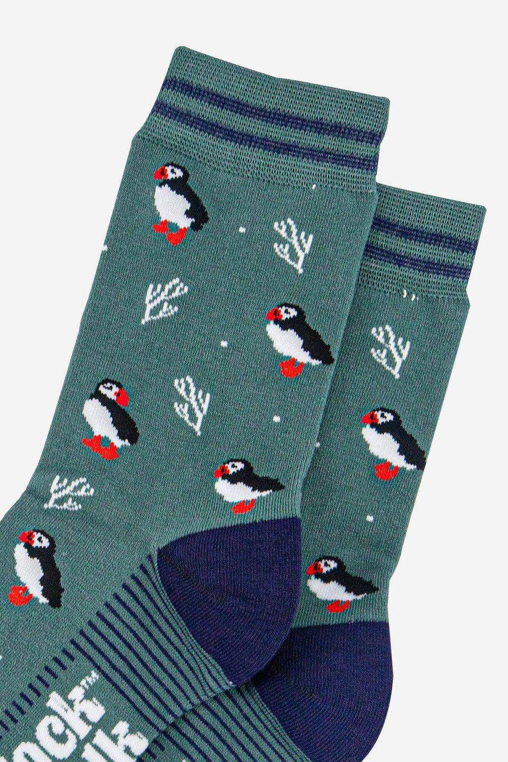 Women's Bamboo Socks - Sage Green/Navy Blue, Puffins and Coral
