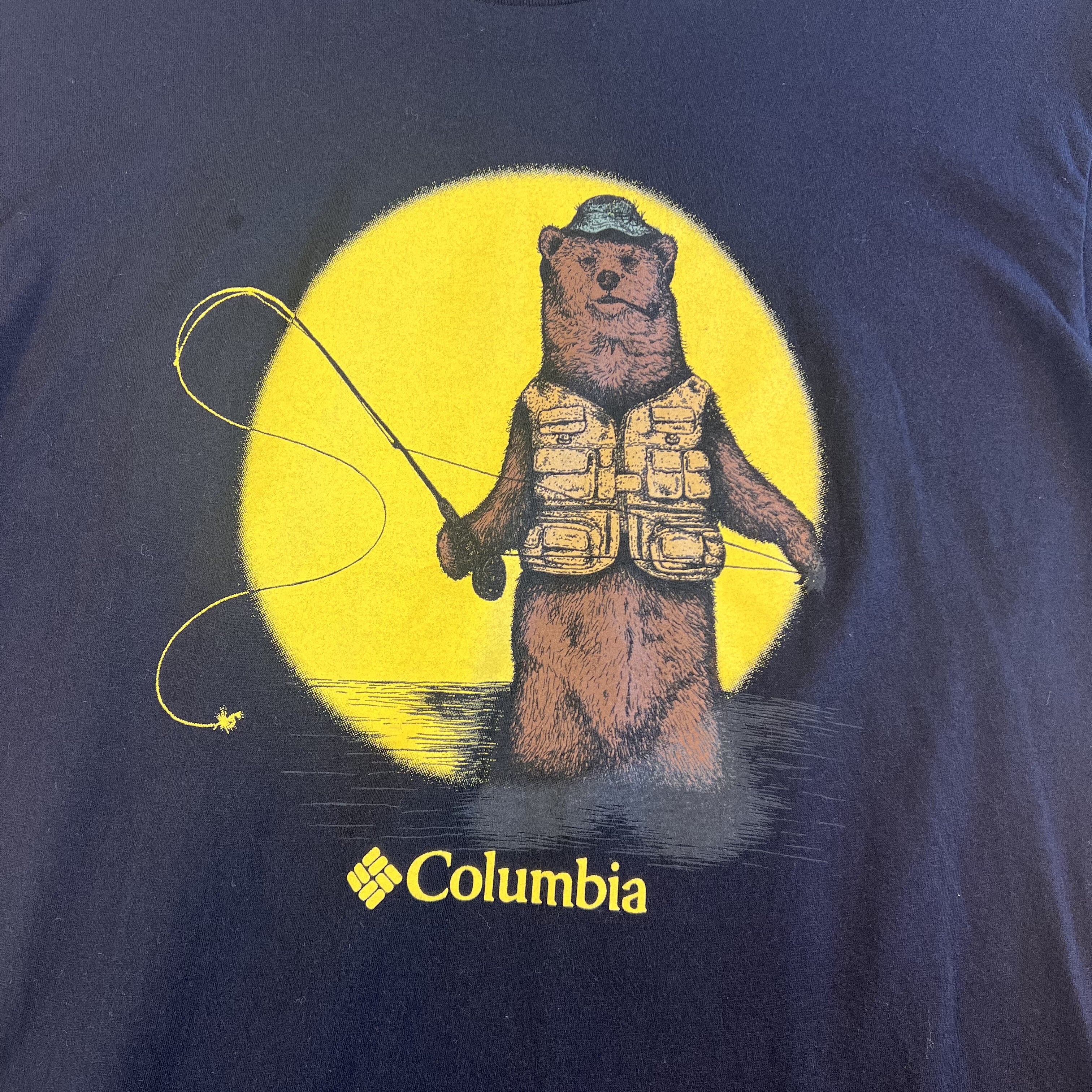 Mens Columbia Bear Fishing Graphic Tee L