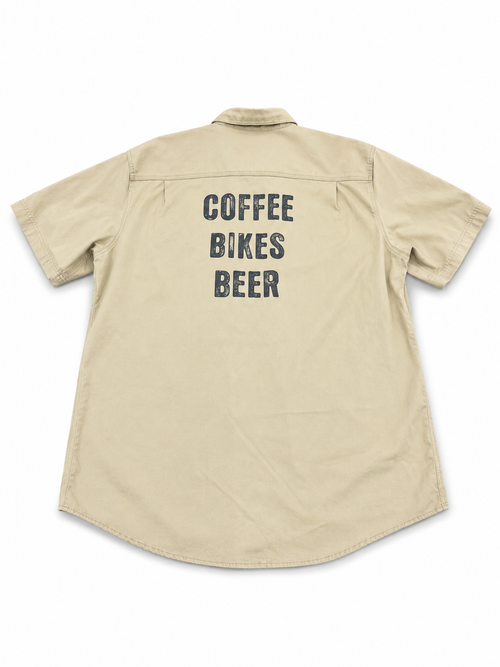 Carhartt Embroidered Work Shirt Beige – Coffee Bikes Beer – XXL