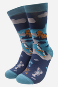 Men's Bamboo Socks -Blue/Teal, Coast Puffins