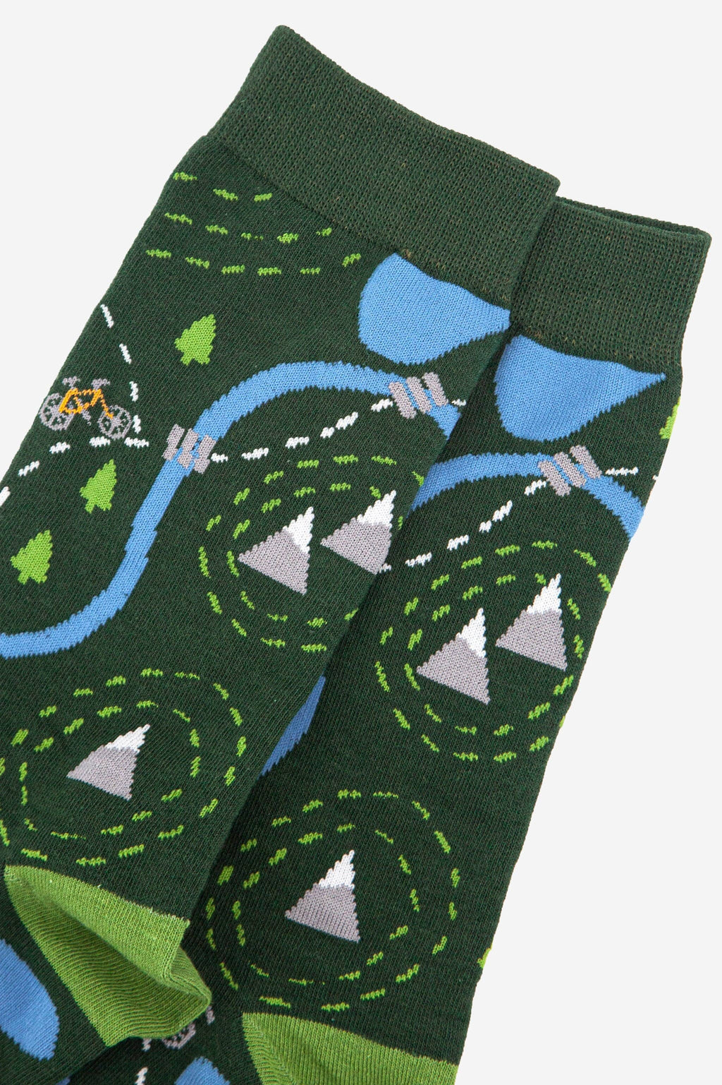 Men's Bamboo Socks - Green, Bike Map