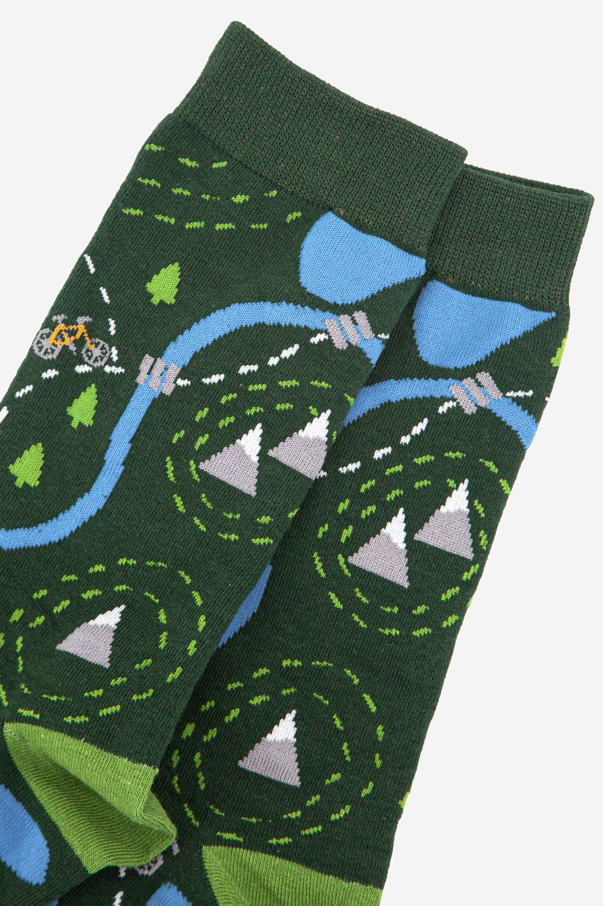 Men's Bamboo Socks - Green, Bike Map