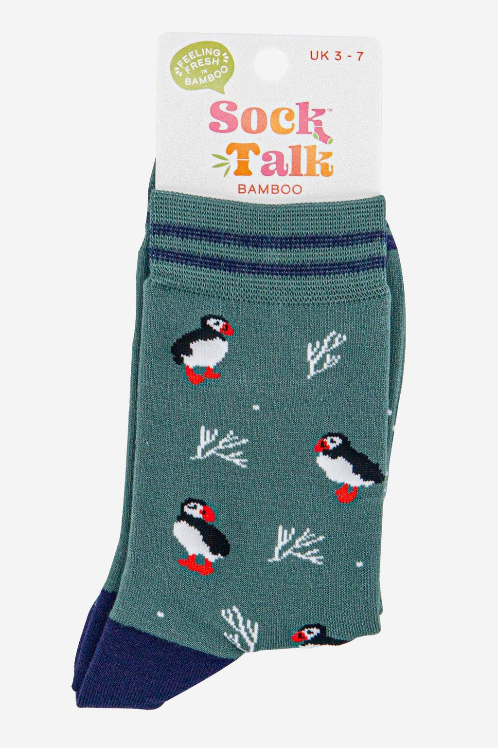 Women's Bamboo Socks - Sage Green/Navy Blue, Puffins and Coral