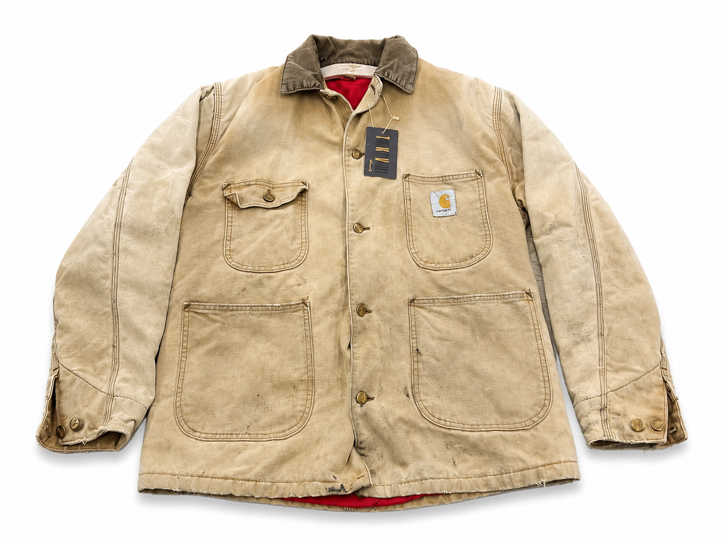 Vintage Carhartt Blanket Lined Chore Coat – Tan Duck Canvas Work Jacket – Men’s L