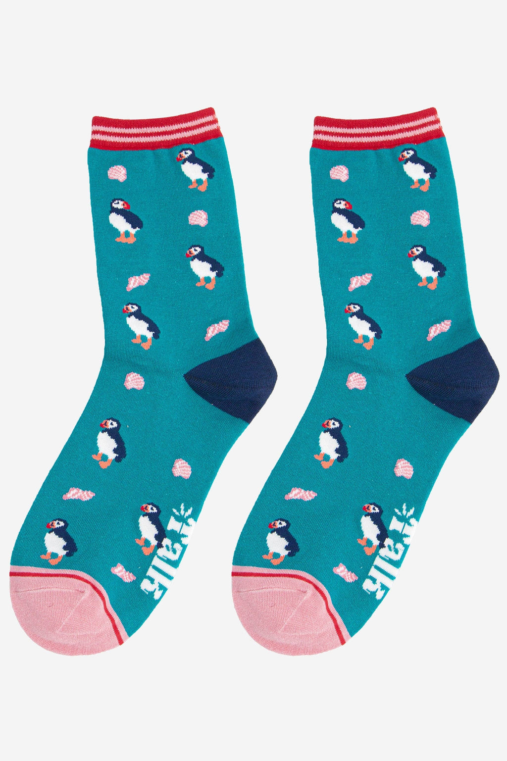 Women's Bamboo Socks - Turquoise, Puffins